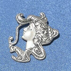 🆕 VTG 1970s Sterling Silver Art Nouveau Pendant Lady w/ Flowing Hair | 9g